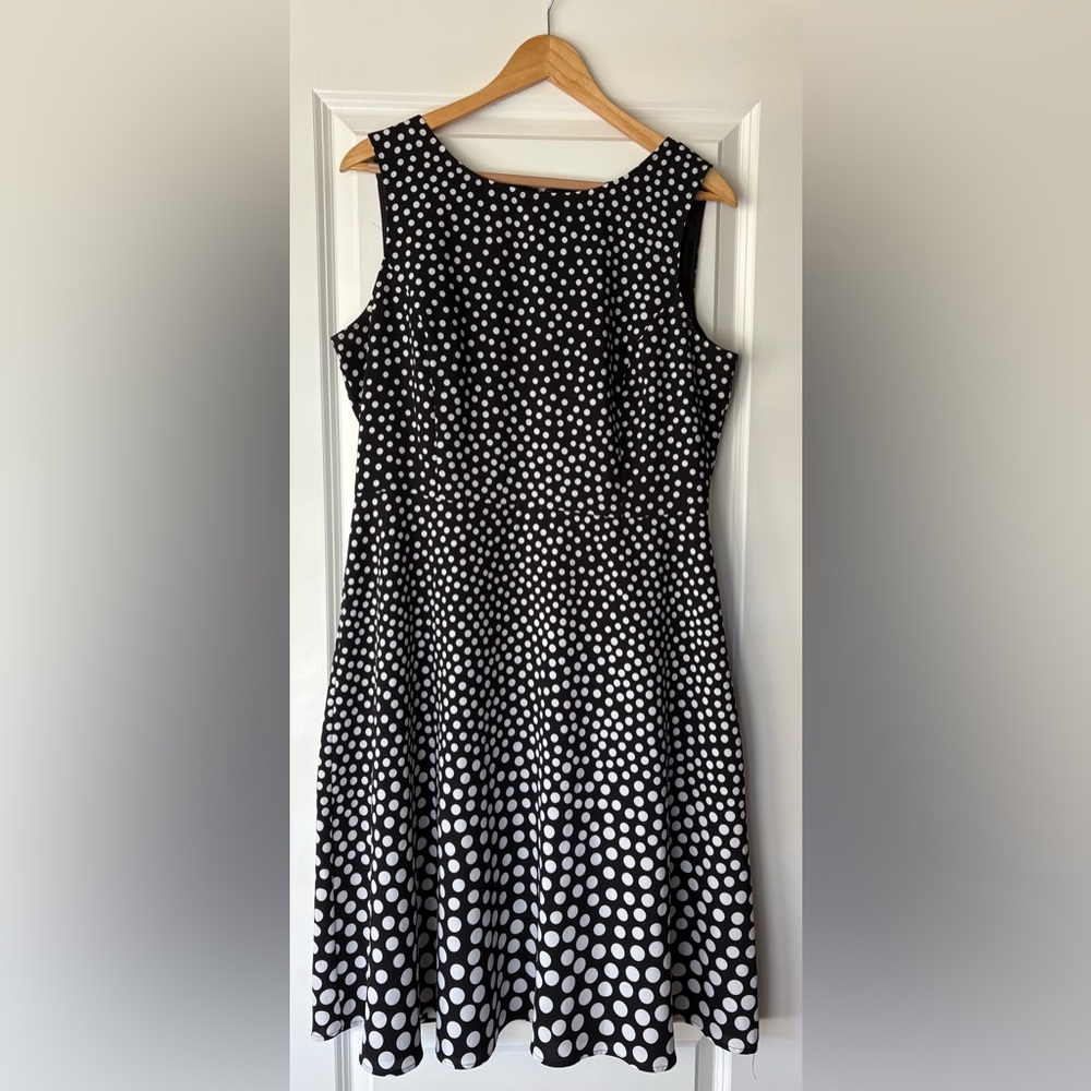 Talbots Black/White Polka Dot Fit and Flare Dress size 14